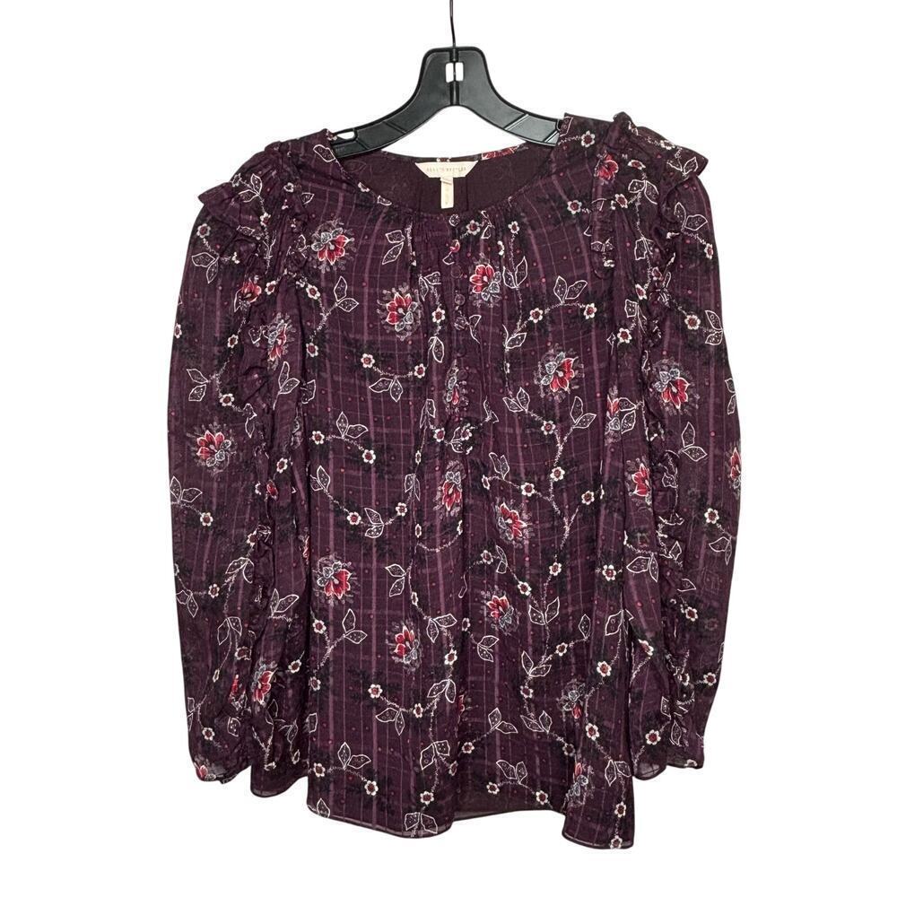 Rebecca Taylor 100% Silk Purple Floral Long Sleeve Dressy Girly Blouse Size 12